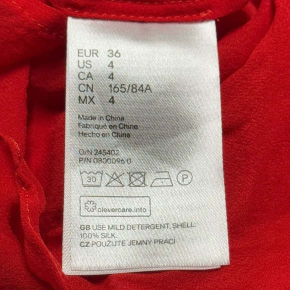 GiAMBATTiSTA VALLi x HM Red Silk Chiffon Blouse Sheer Cascade Ruffle Long Sleeve - Picture 10 of 10